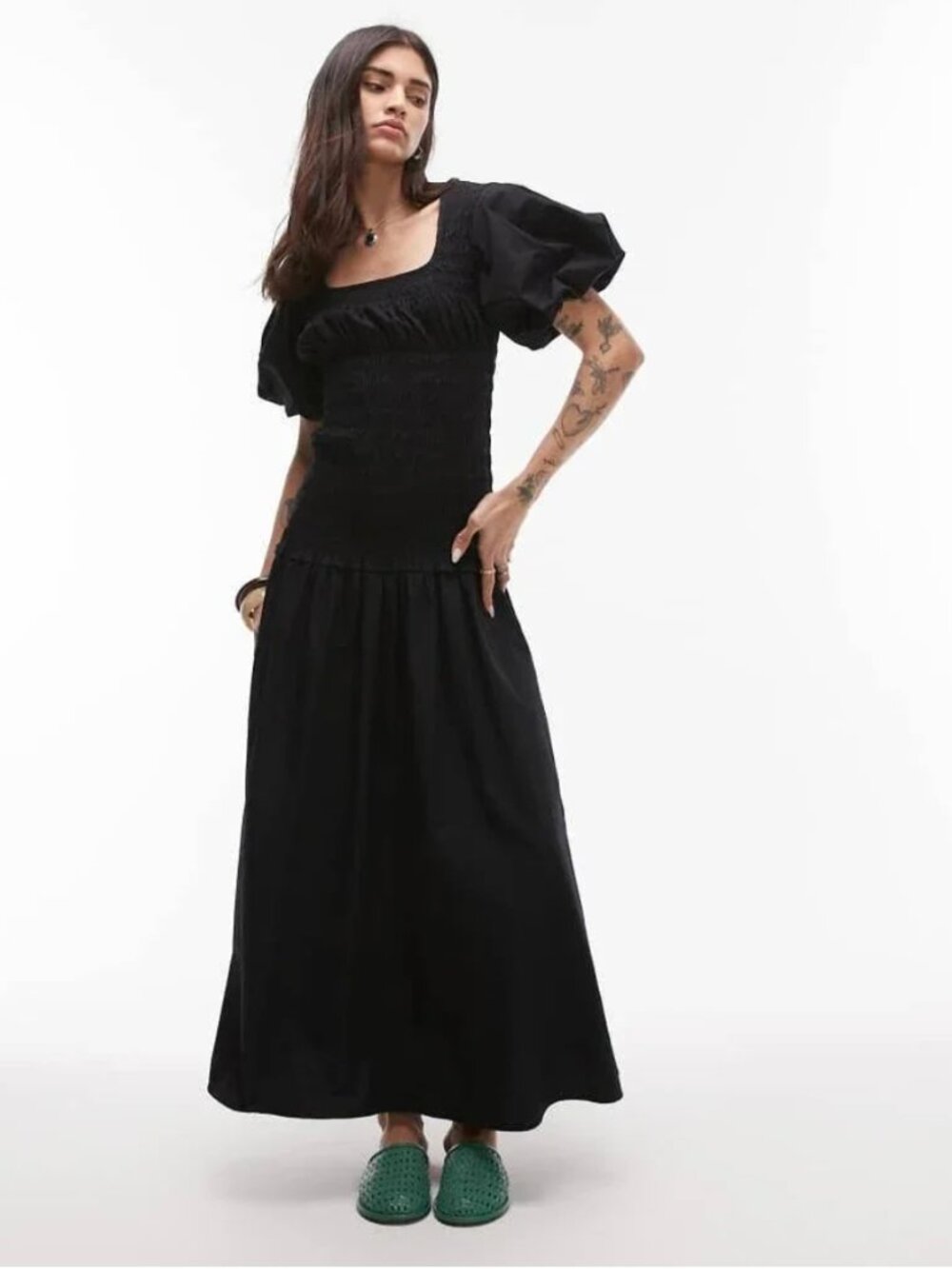 Topshop puff sleeve square neck midi dress – NWT